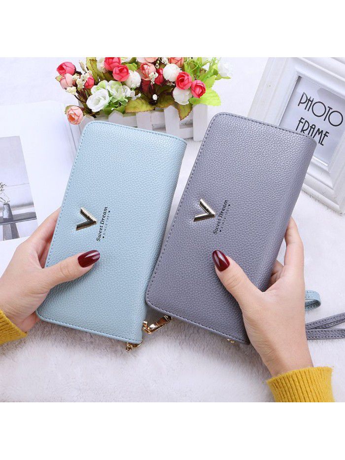 Korean women's wallet long popular handbag zipper wallet V-band zero wallet customized manufacturers