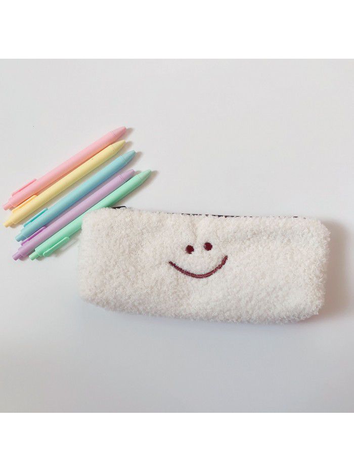 Kasumi Korea dinotaeng same healing smile embroidered lamb Plush pen bag simple stationery bag